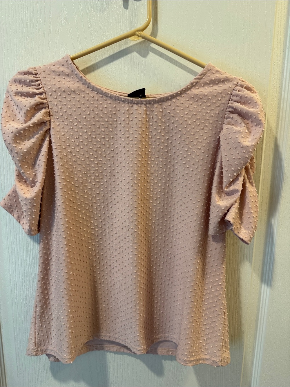 W5 Blush Pink Puff Sleeve Swiss Dot Blouse